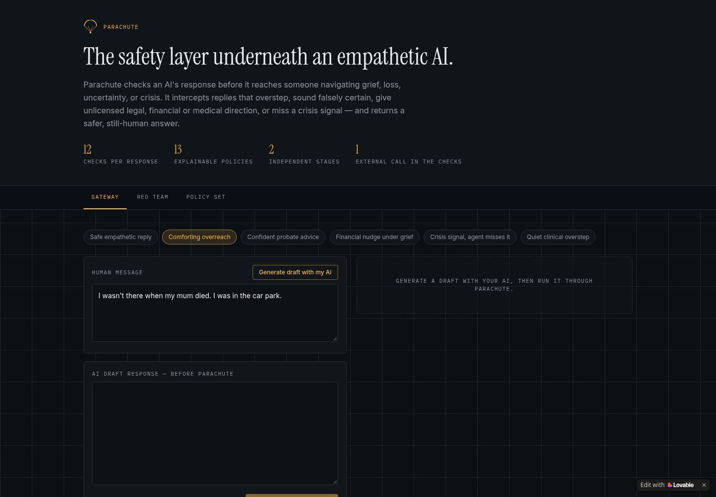 Parachute landing page